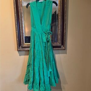 Elegant Kelly Green Midi Length Wrap Sleeveless Dress